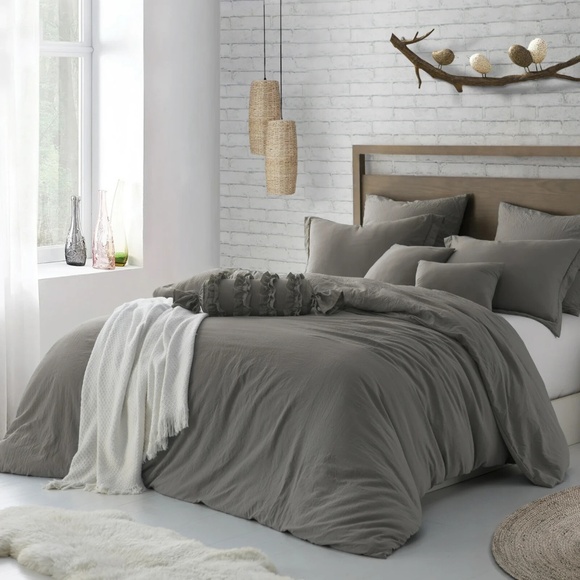 Swift Home Microfiber Washed Crinkle Duvet Cover Set, Brown - Picture 1 of 6